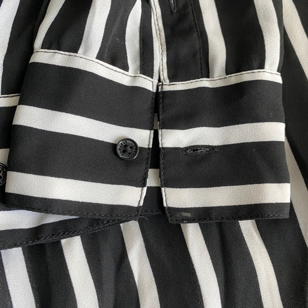 Express The Portofino Shirt Dress S Black White Striped Long Roll Tab Sleeve - Picture 13 of 14